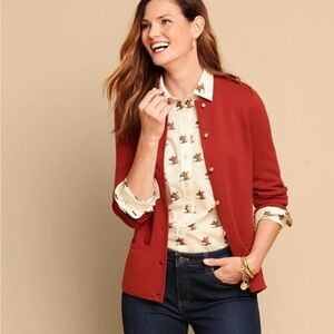 Talbots MERINO BLEND MILITARY SWEATER JACKET Rust Size S